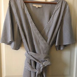 Stripes blue and white wrap blouse